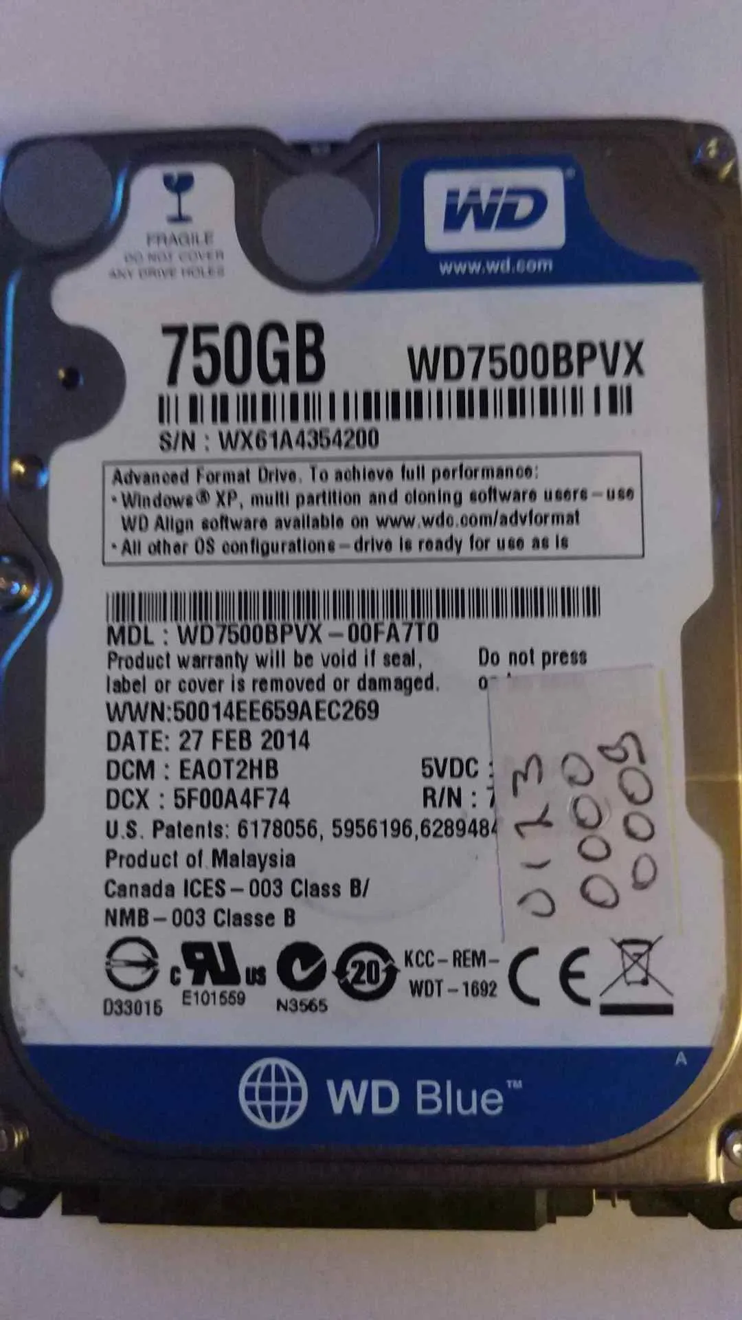 WD7500BPVX-00FA7T0
