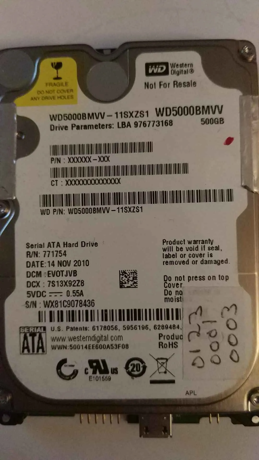 WD5000BMVV-11SXZS1