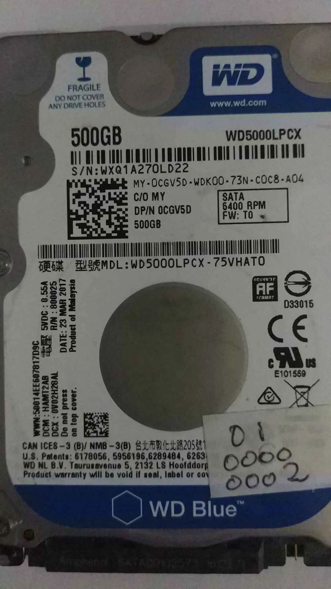 WD5000LPCX-75VHAT0
