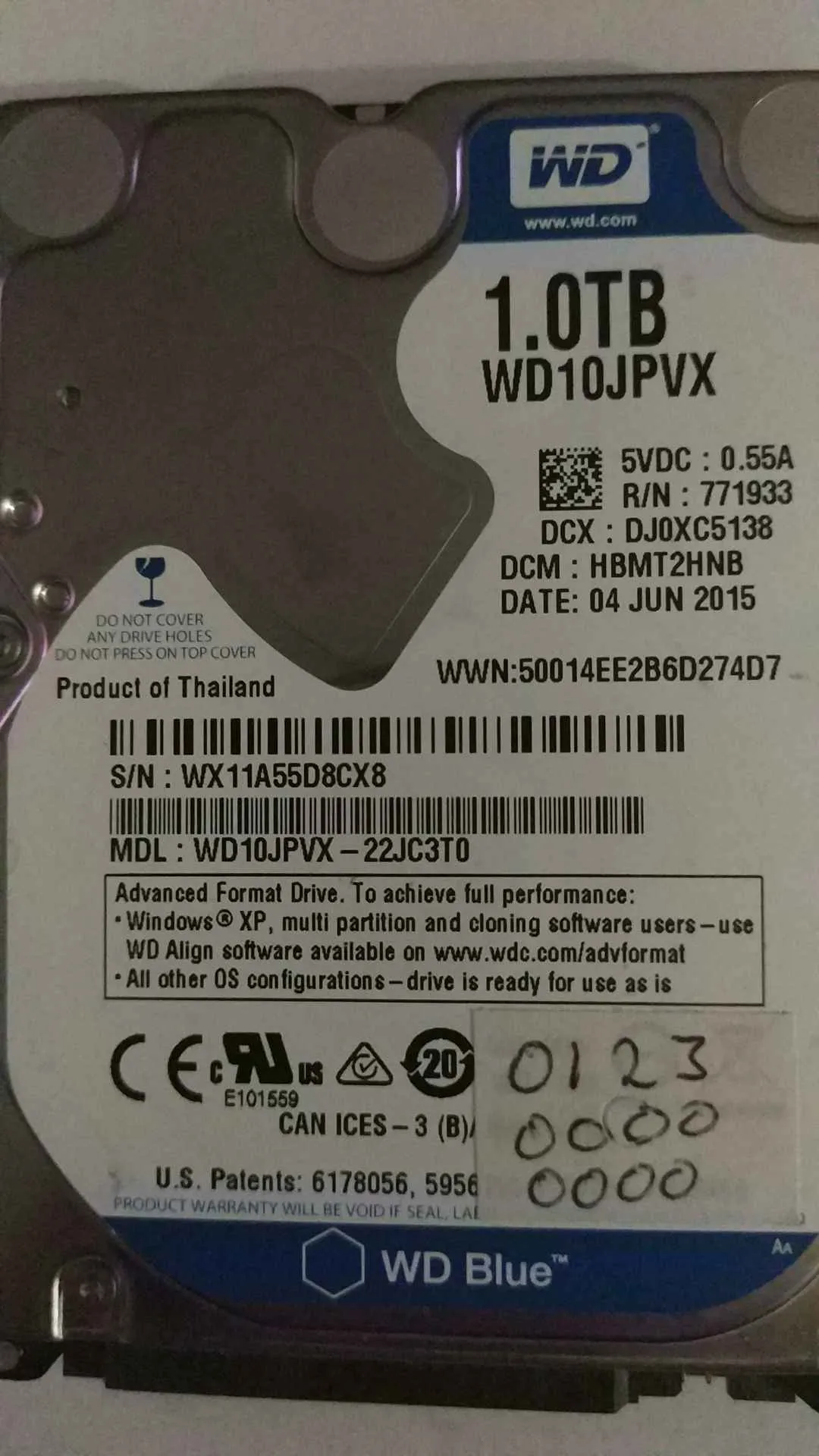 Western Digital WD10JPVX-22JC3T0 S/N WX11A55D8CX8