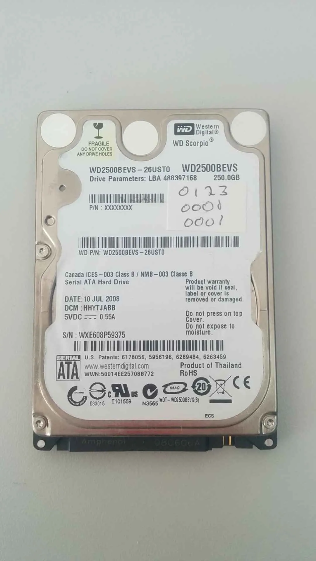 Western Digital WD2500BEVS-26UST0 S/N WXE608P59375