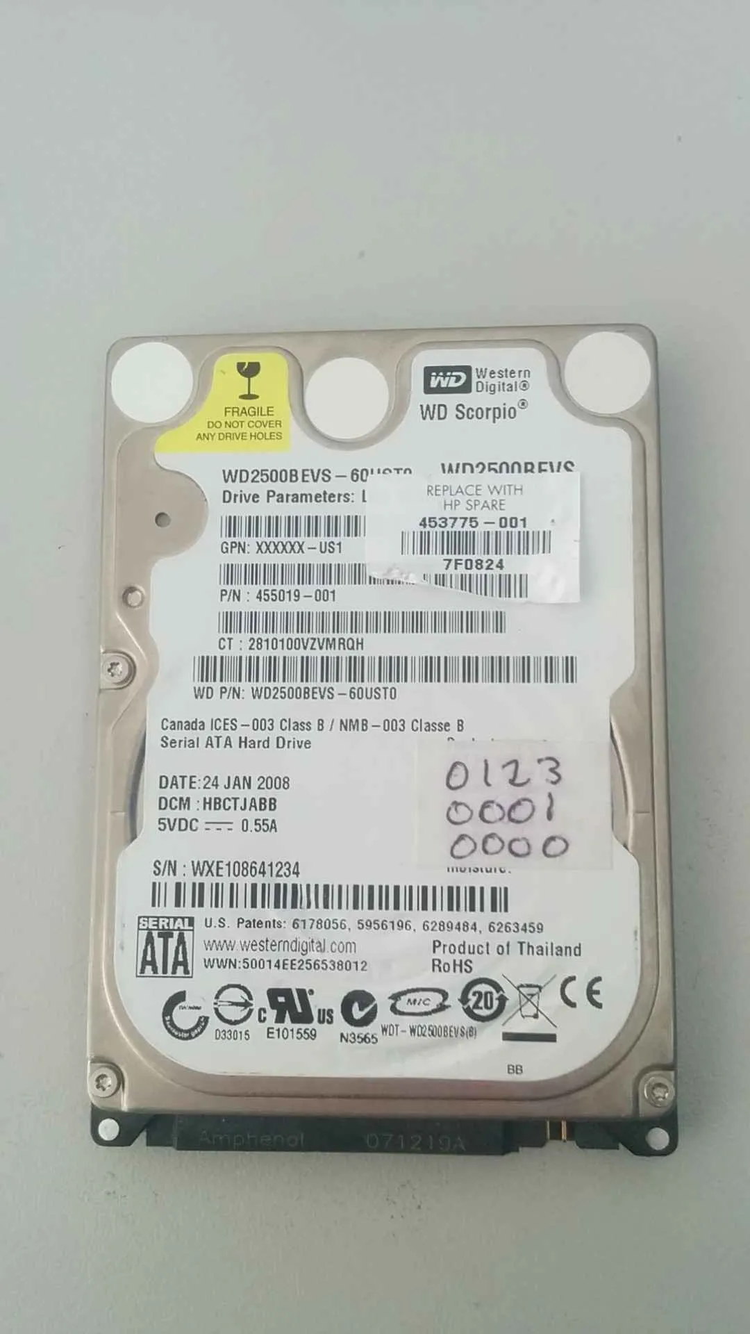 Western Digital WD2500BEVS-60UST0 S/N WXE108641234