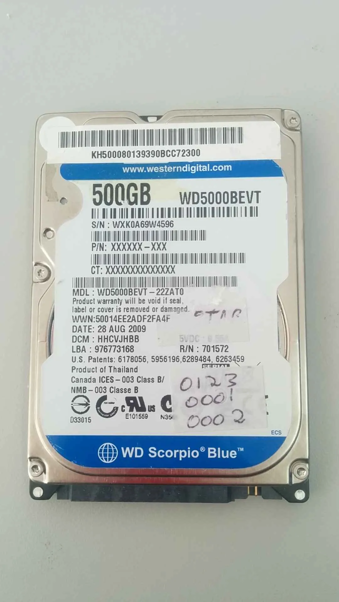 Western Digital WD5000BEVT-22ZAT0 S/N WXK0A69W4596