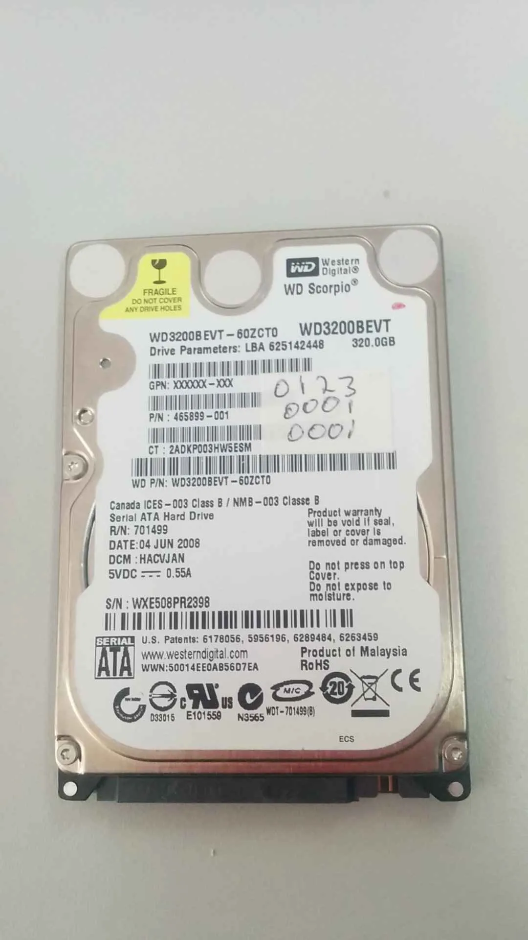 Western Digital WD3200BEVT-60ZCT0 S/N WXE508PR2398