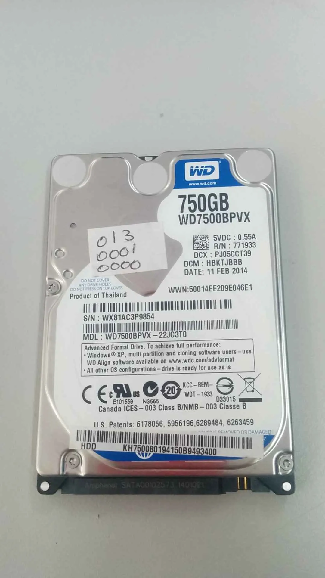 WD7500BPVX-22JC3T0