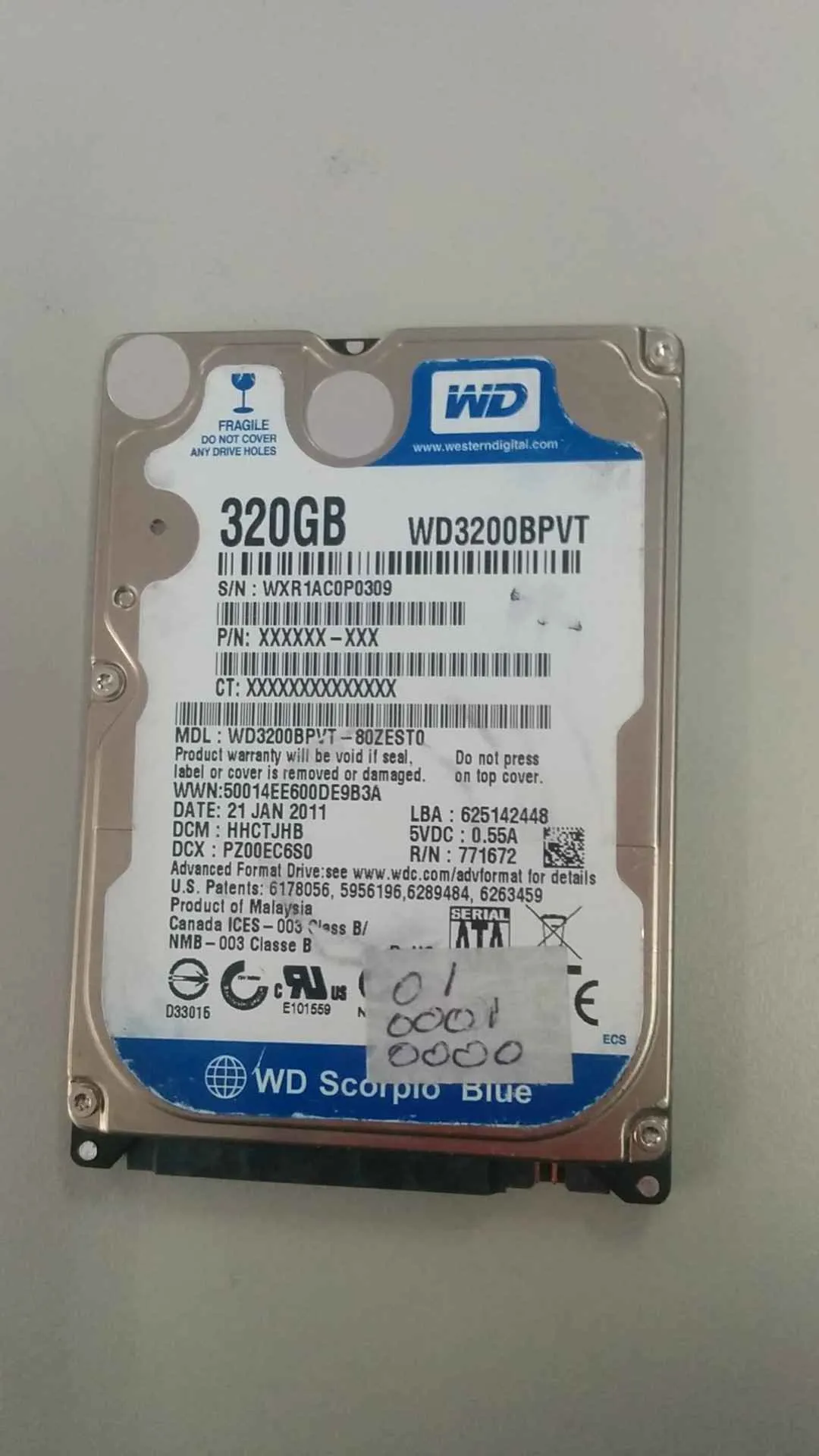 Western Digital WD3200BPVT-80ZEST0 S/N WXR1AC0P0309