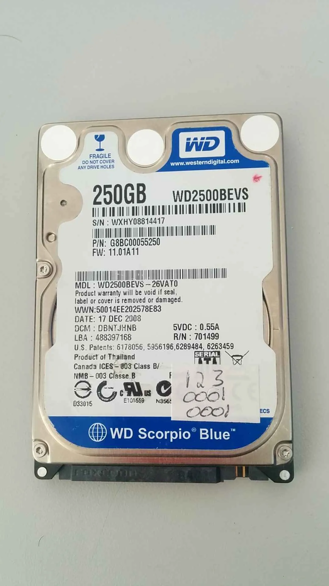 Western Digital WD2500BEVS-26VAT0 S/N WXHY08814417