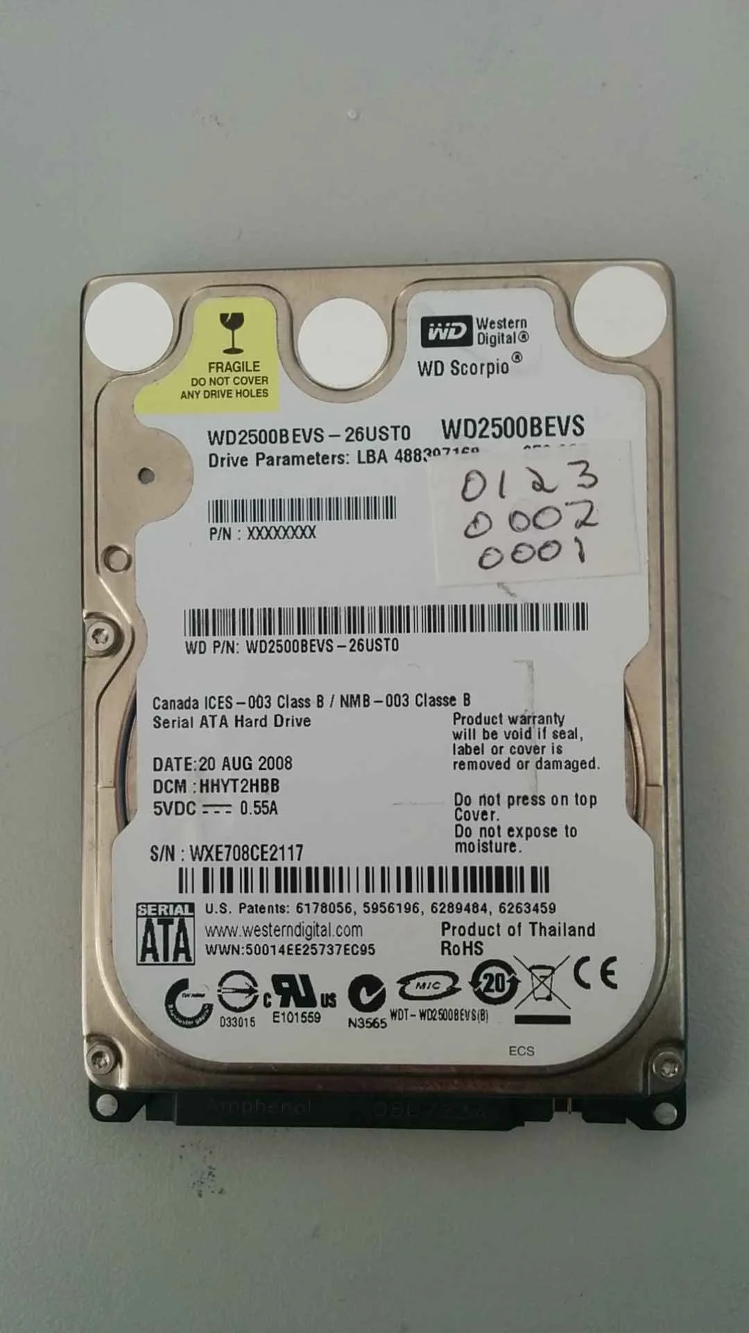 Western Digital WD2500BEVS-26UST0 S/N WXE708CE2117