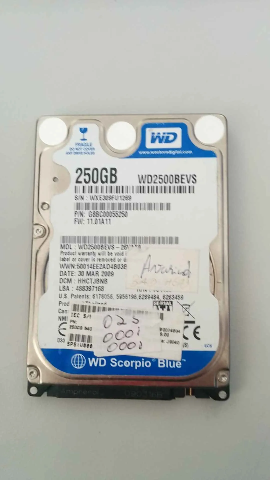 Western Digital WD2500BEVS-26VAT0 S/N WXE309FU1269