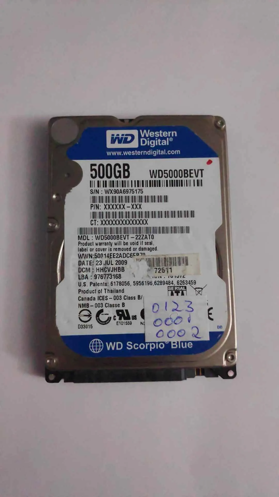 Western Digital WD5000BEVT-22ZAT0 S/N WX90A6975175