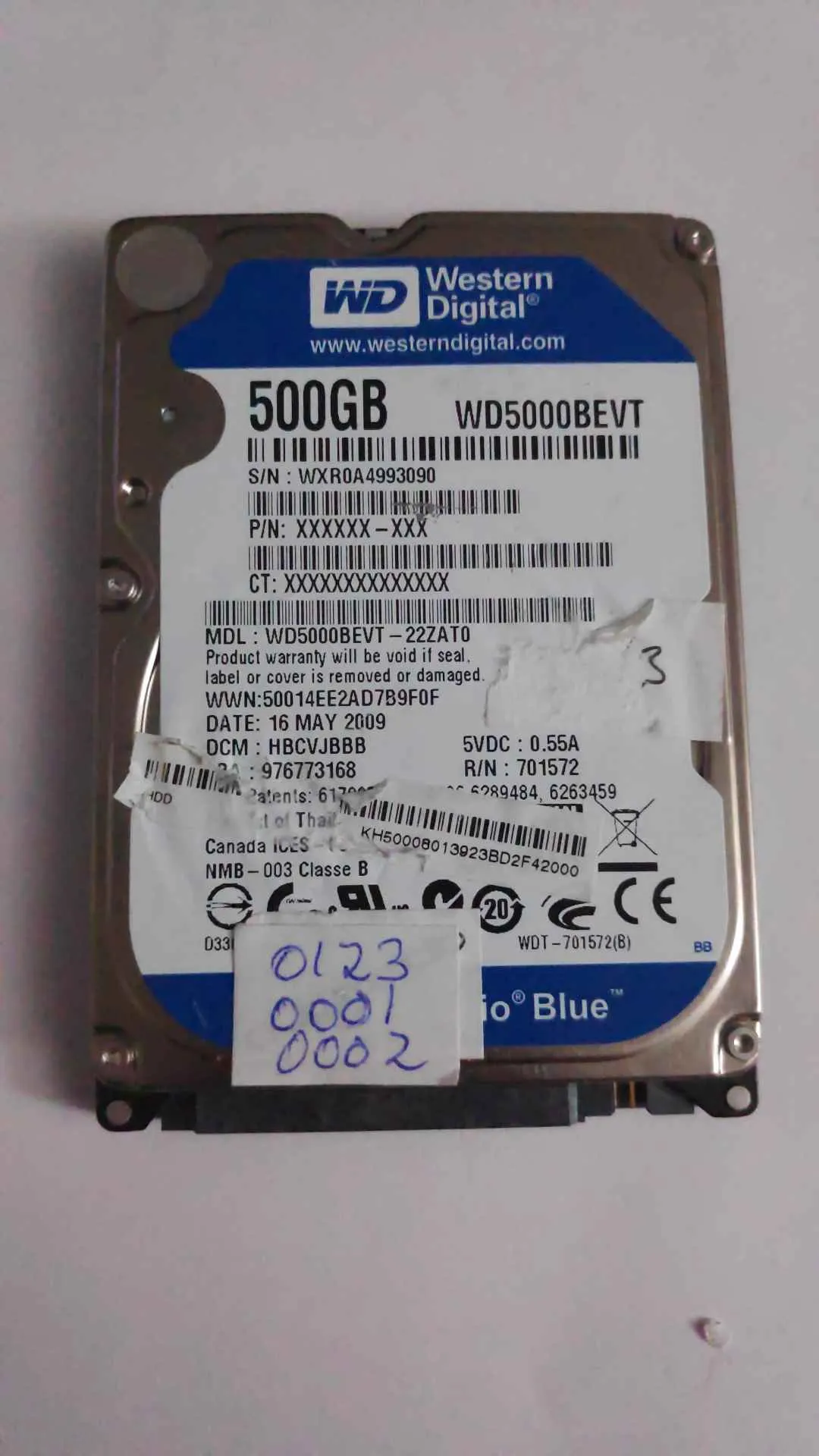 Western Digital WD5000BEVT-22ZAT0 S/N WXR0A4993090
