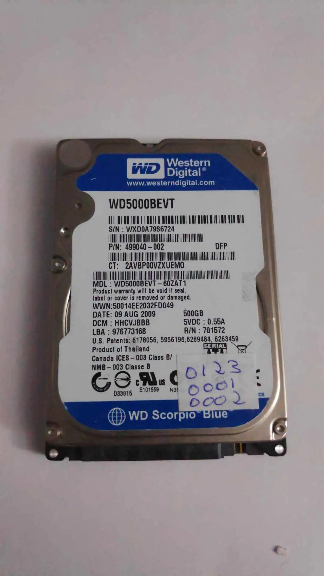 Western Digital WD5000BEVT-60ZAT1 S/N WXD0A79S6724