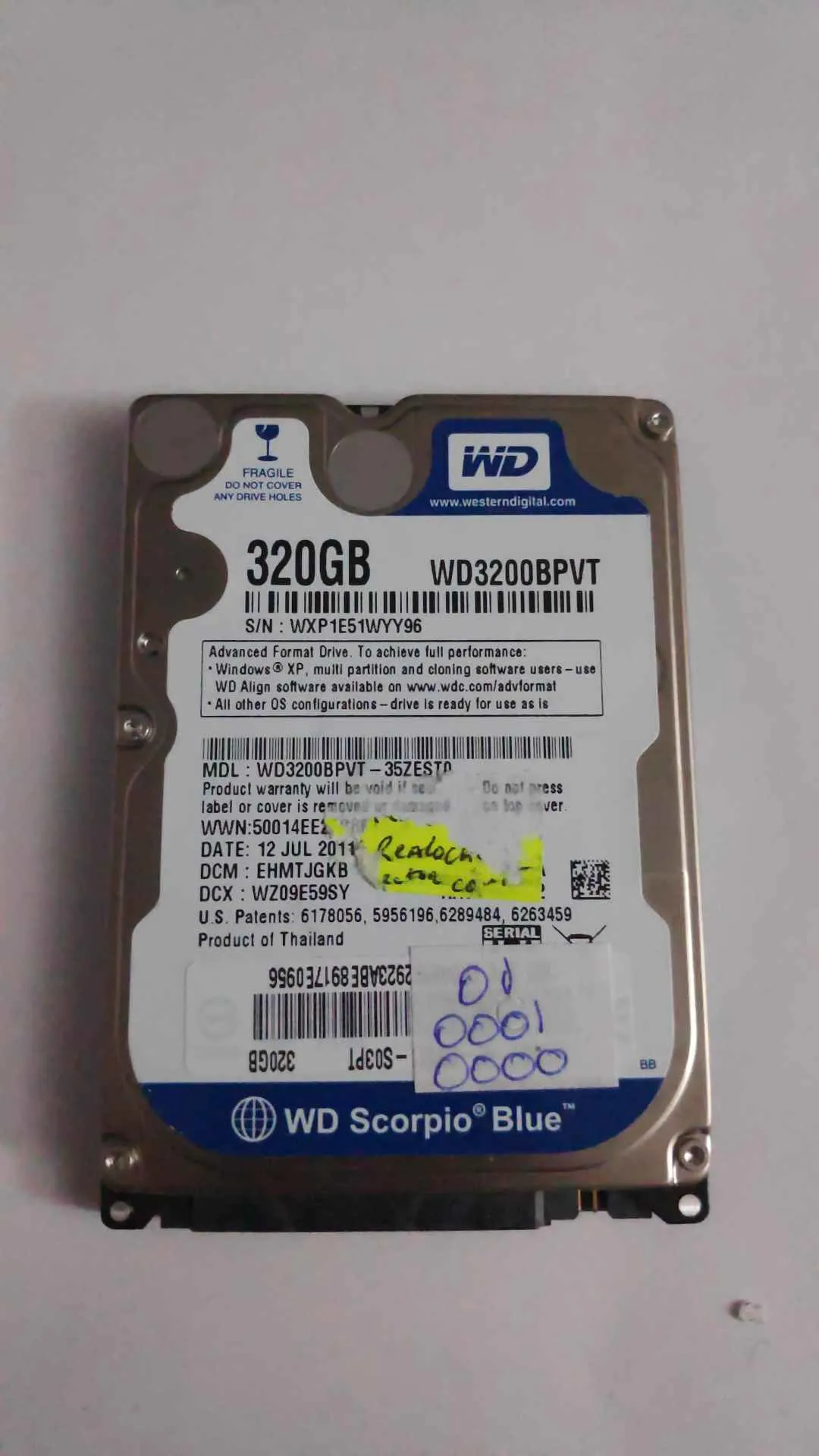 Western Digital WD3200BPVT-35ZEST0 S/N WXP1E51WYY96