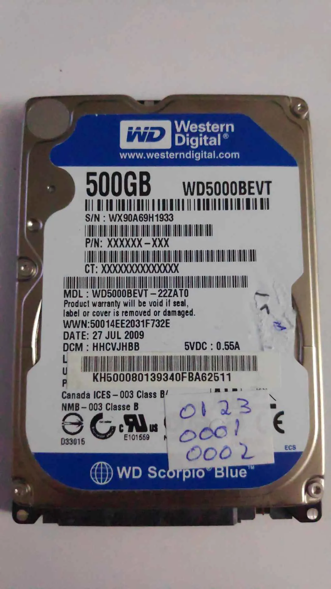 Western Digital WD5000BEVT-22ZAT0 S/N WX90A69H1933