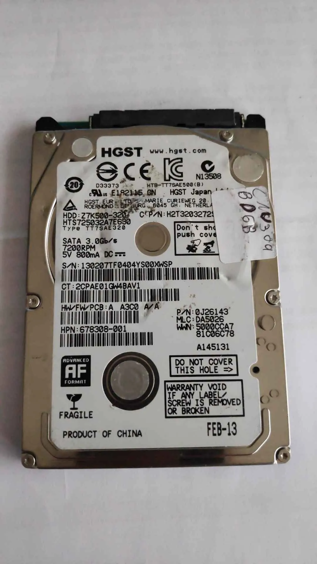 Hitachi HTS725032A7E630 S/N 130207TF0404YS00XWSP