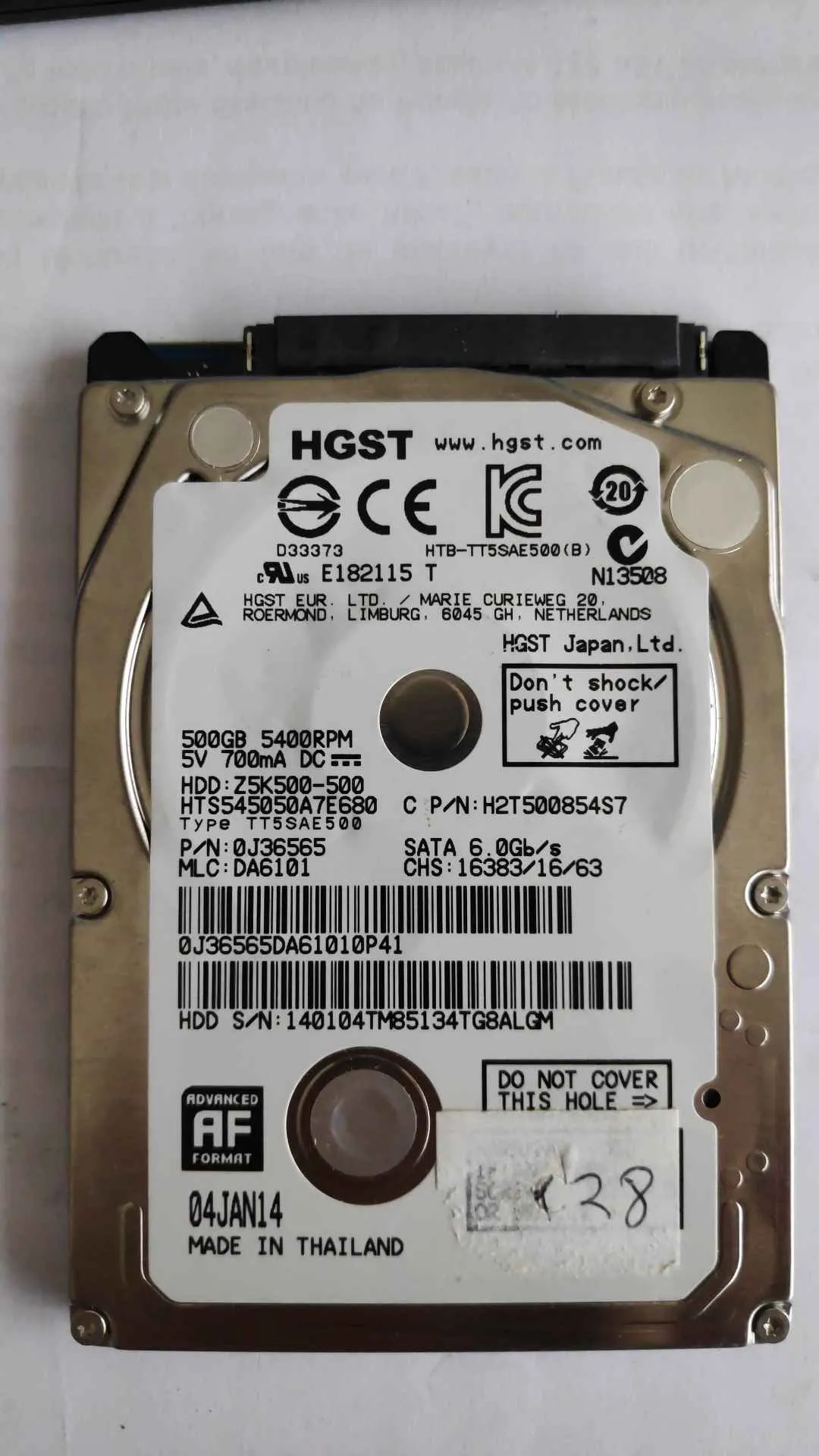 Hitachi HTS545050A7E680 S/N 140104TM85134TG8ALGM