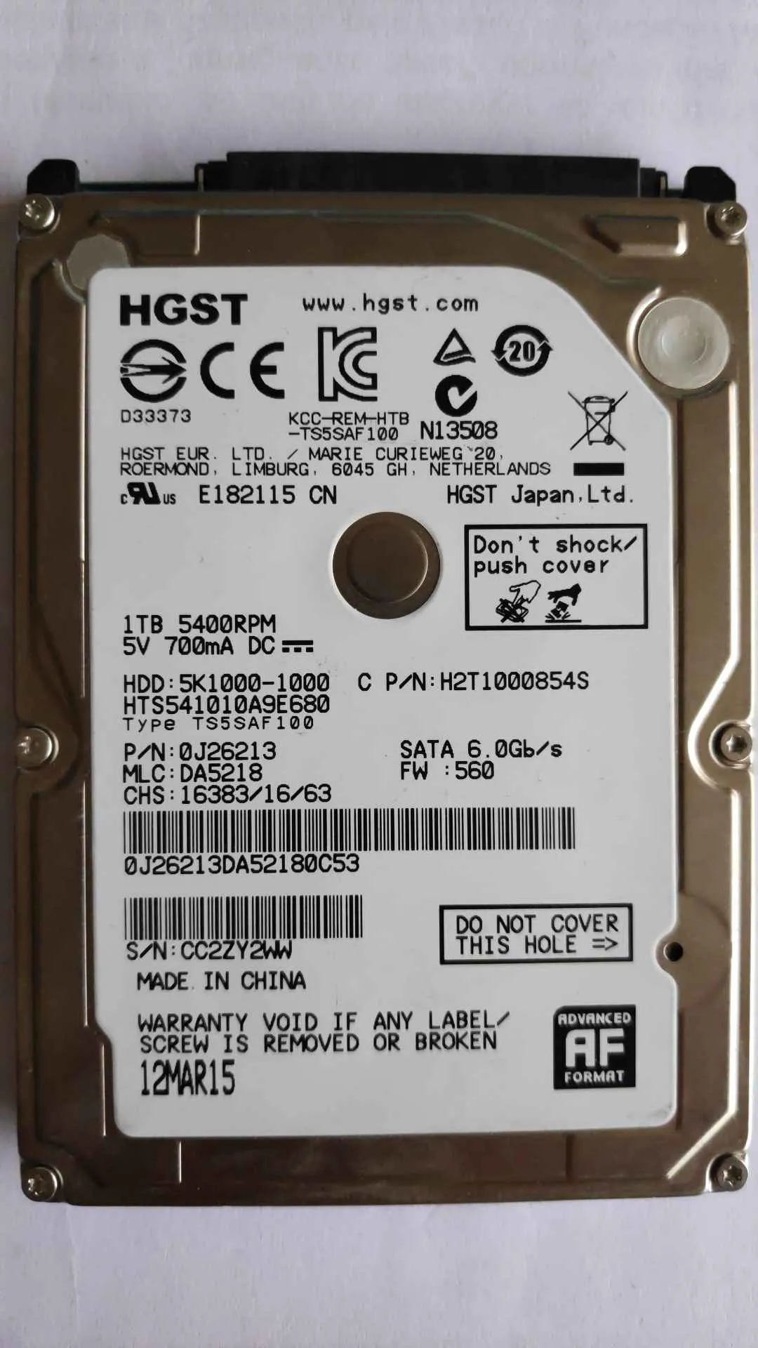 Hitachi HTS541010A9E680 S/N CC2ZY2WW