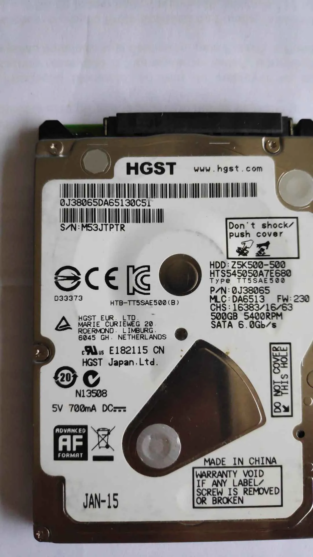 Hitachi HTS545050A7E680 S/N M53JTPTR