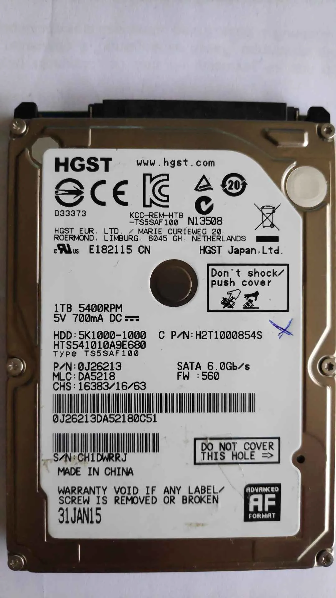 Hitachi HTS541010A9E680 S/N CH1DWRRJ