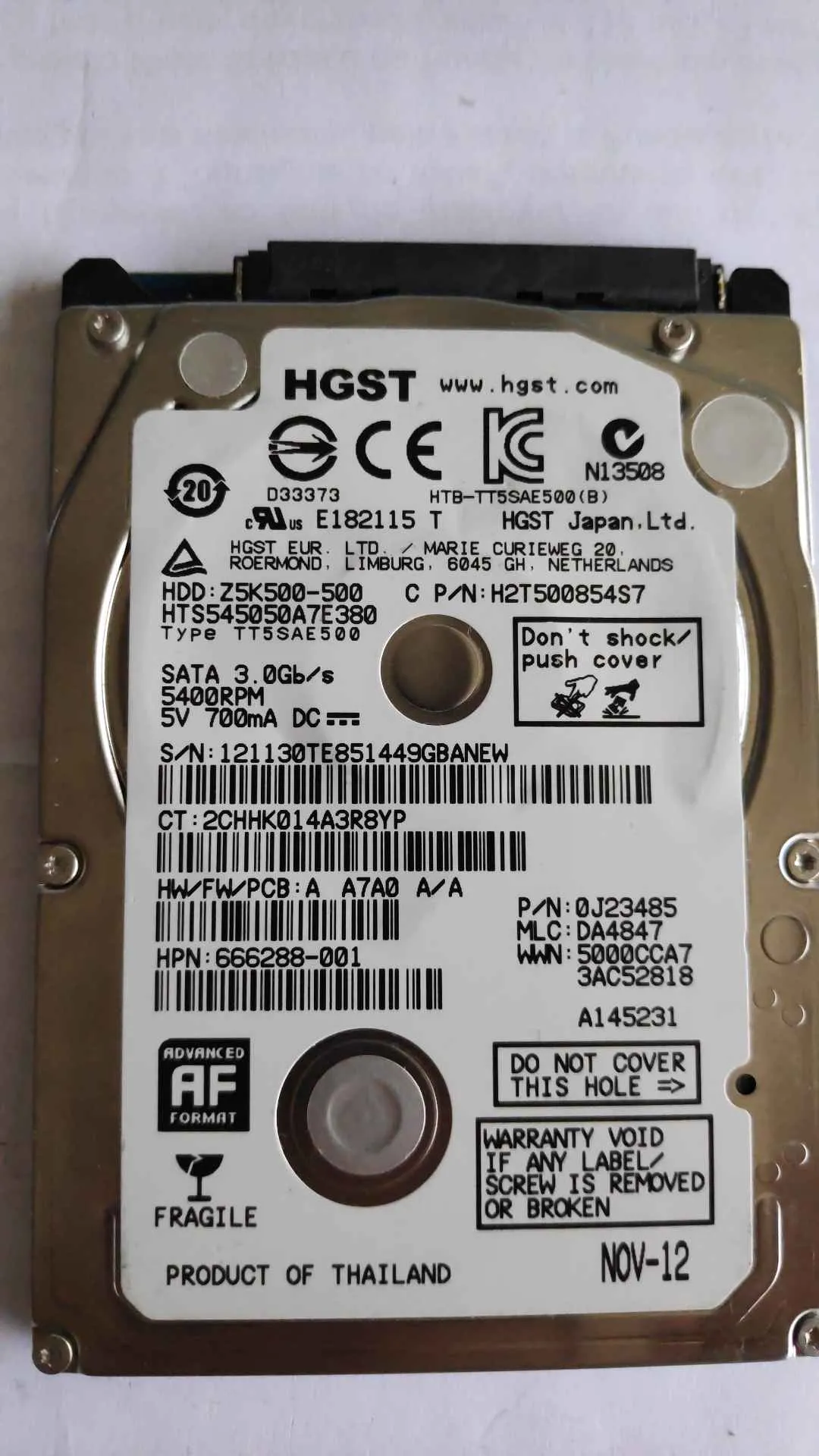 Hitachi HTS545050A7E380 S/N 121130TE851449GBANEW