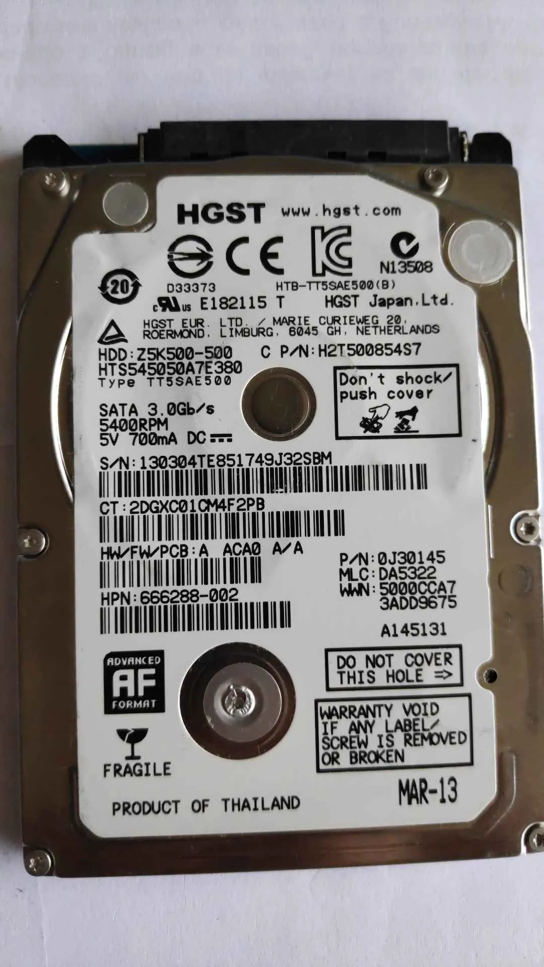 Hitachi HTS545050A7E380 S/N 130304TE851749J32SBM