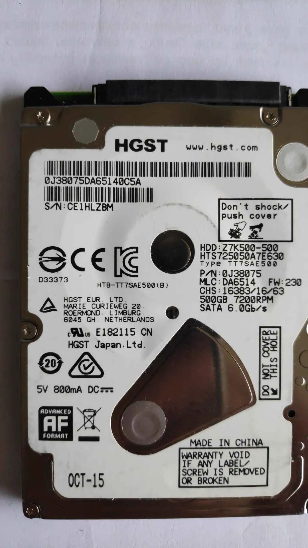 Hitachi HTS725032A7E630 S/N CE1HLZBM
