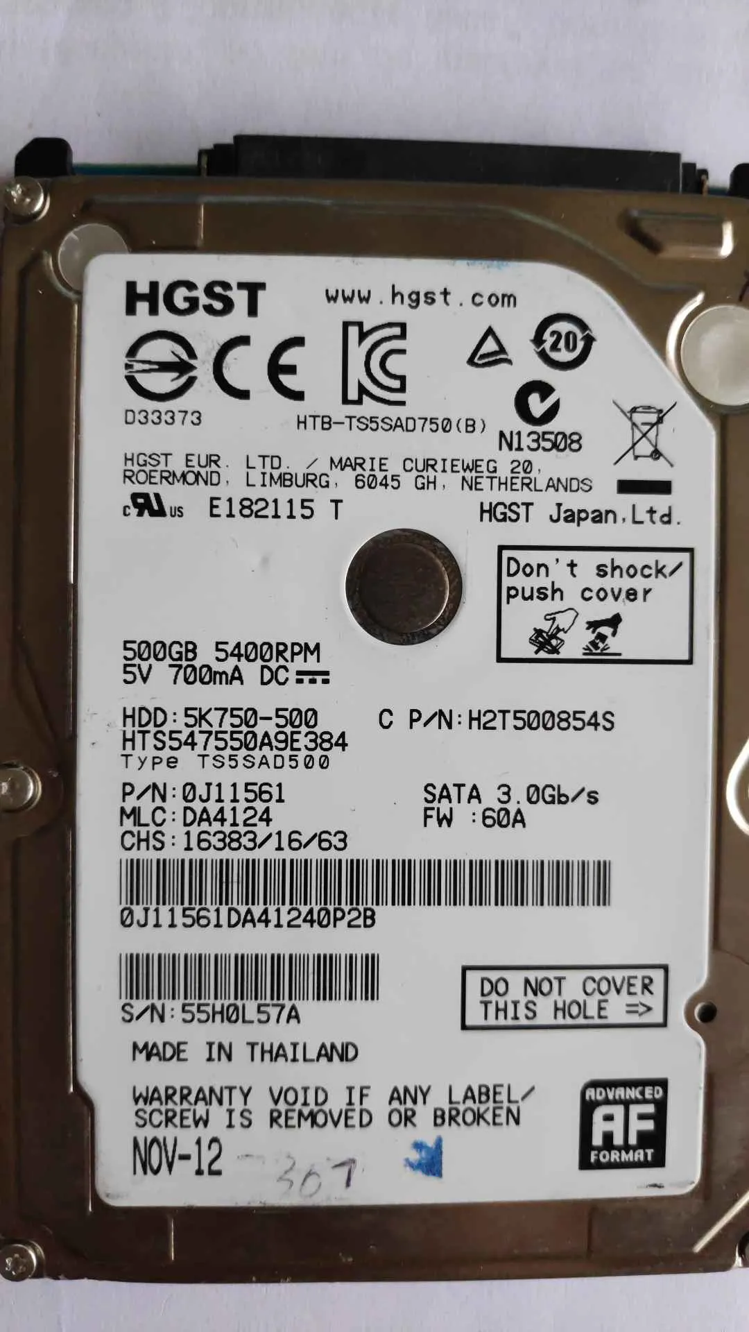 Hitachi HTS547550A9E384 S/N 55H0L57A