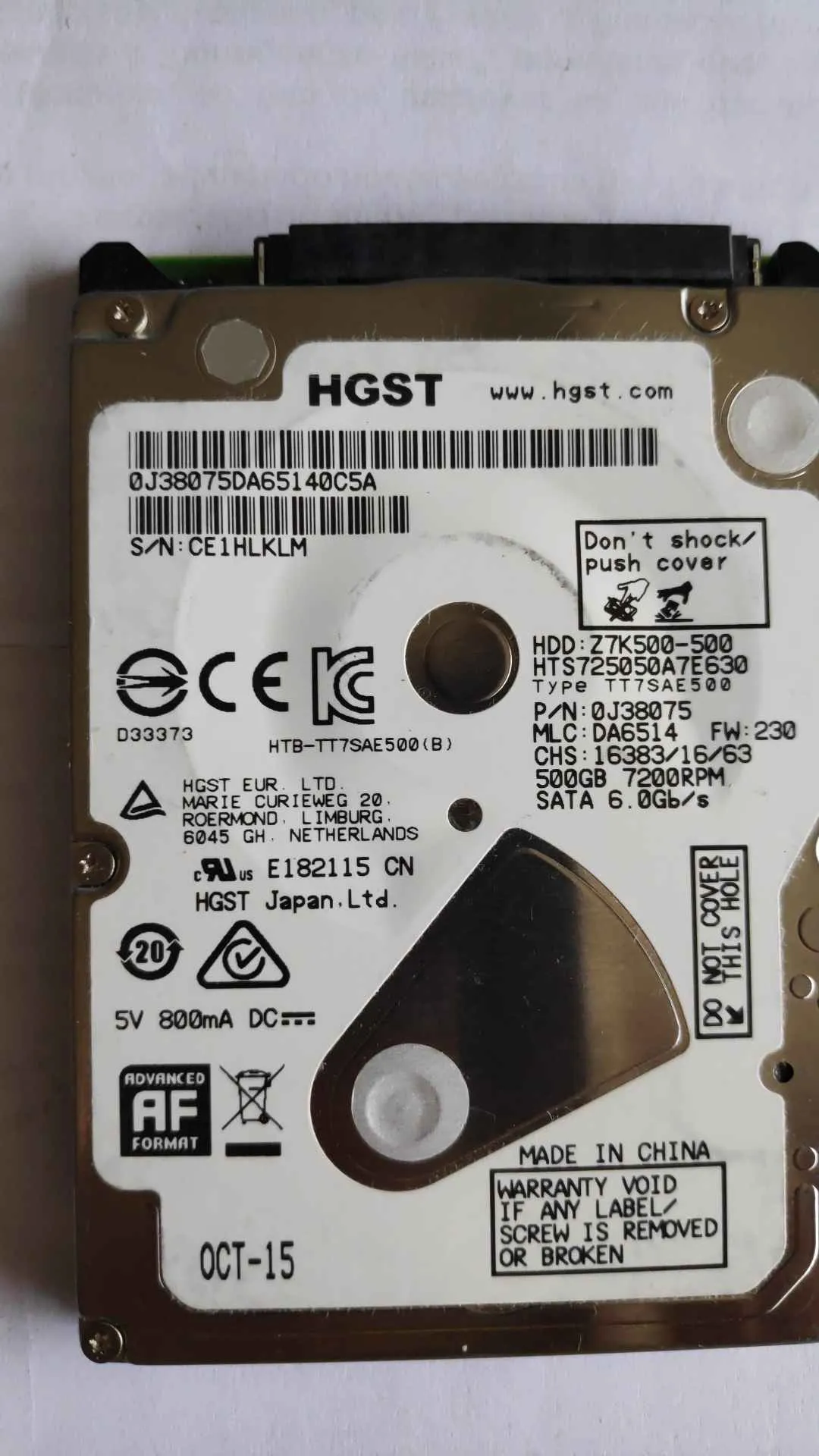 Hitachi HTS725050A7E630 S/N CE1HLKLM