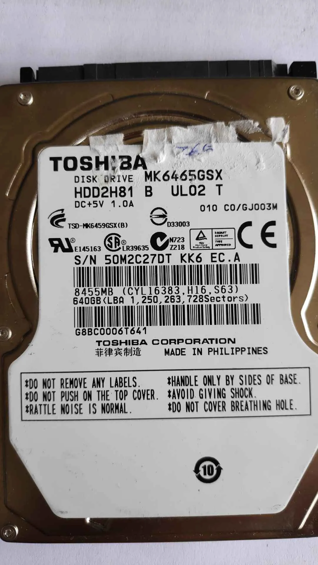 Toshiba MK6465GSX S/N 50M2C27DTKK6