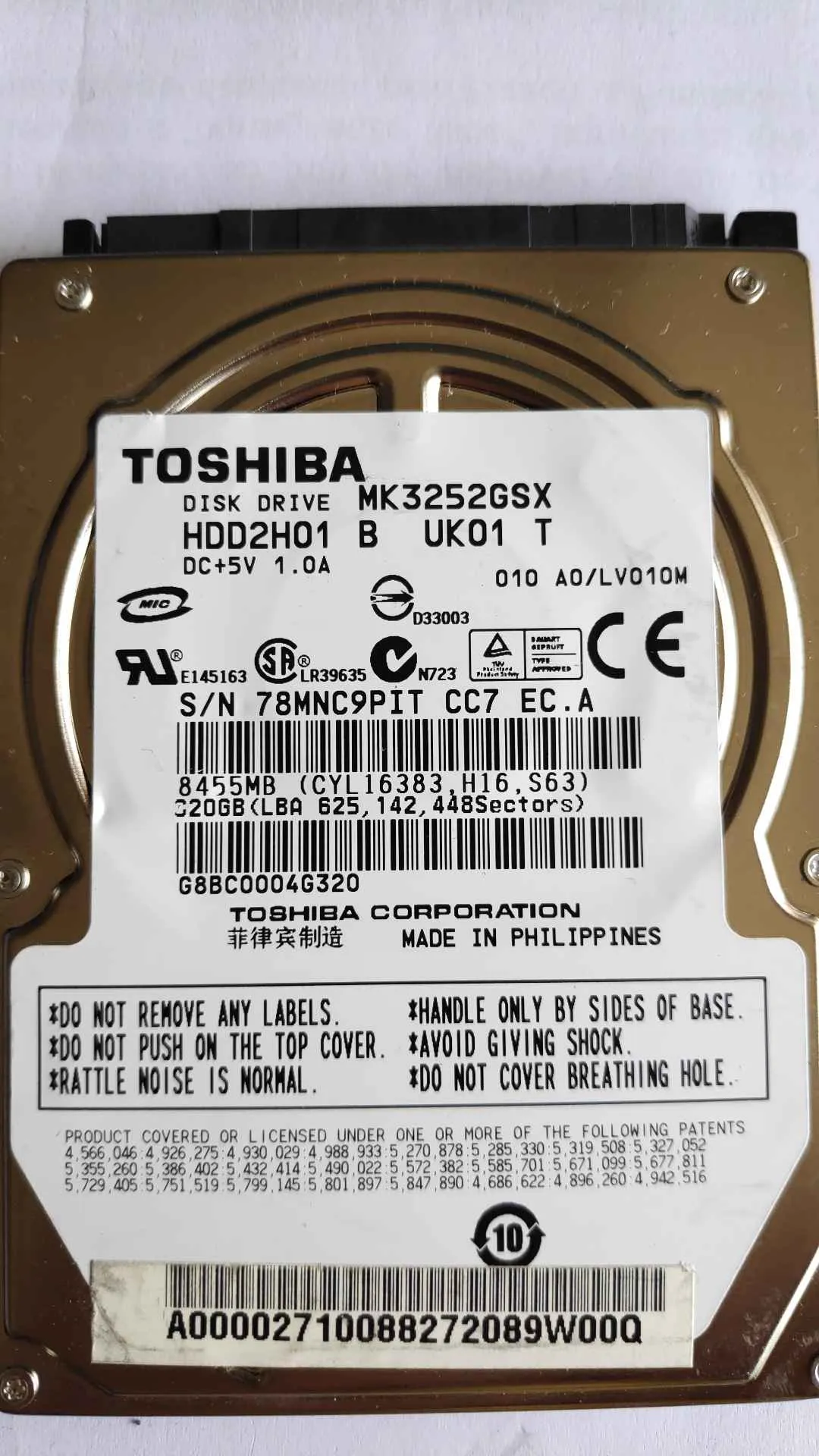 Toshiba MK3252GSX S/N 78MNC9PITCC7