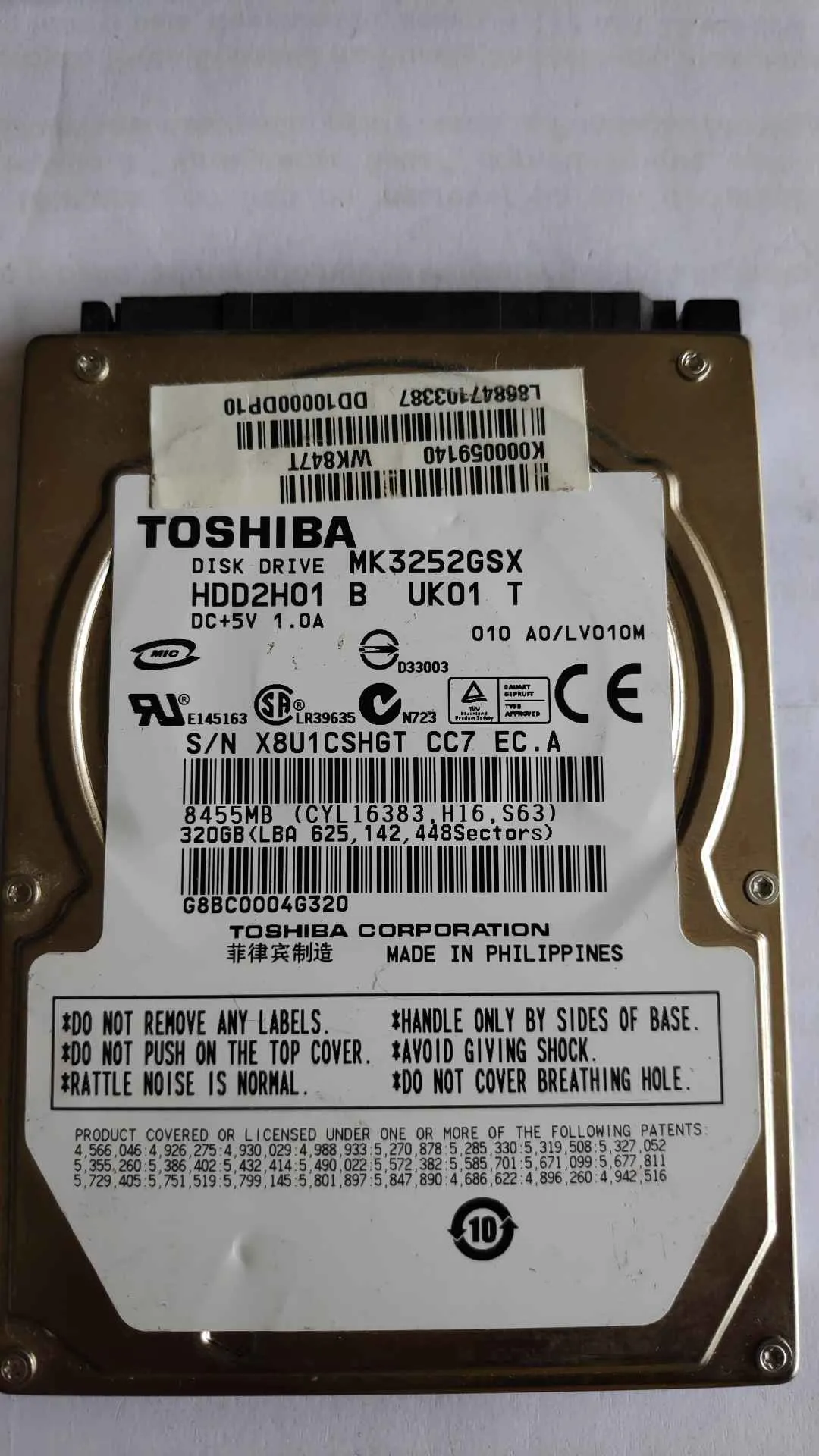 Toshiba MK3252GSX S/N X8U1CSHGTCC7
