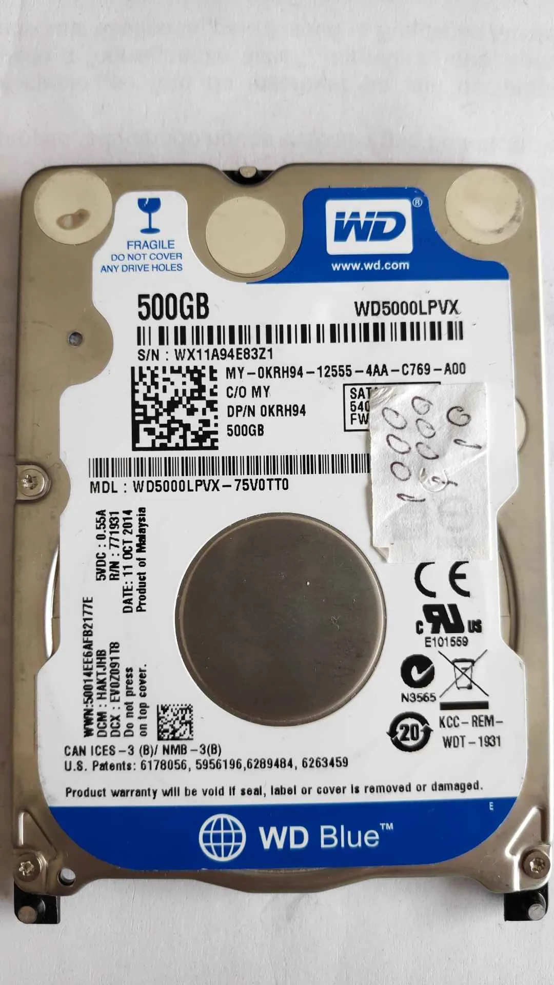 Western Digital WD5000LPVX-75V0TT0 S/N WX11A94E83Z1