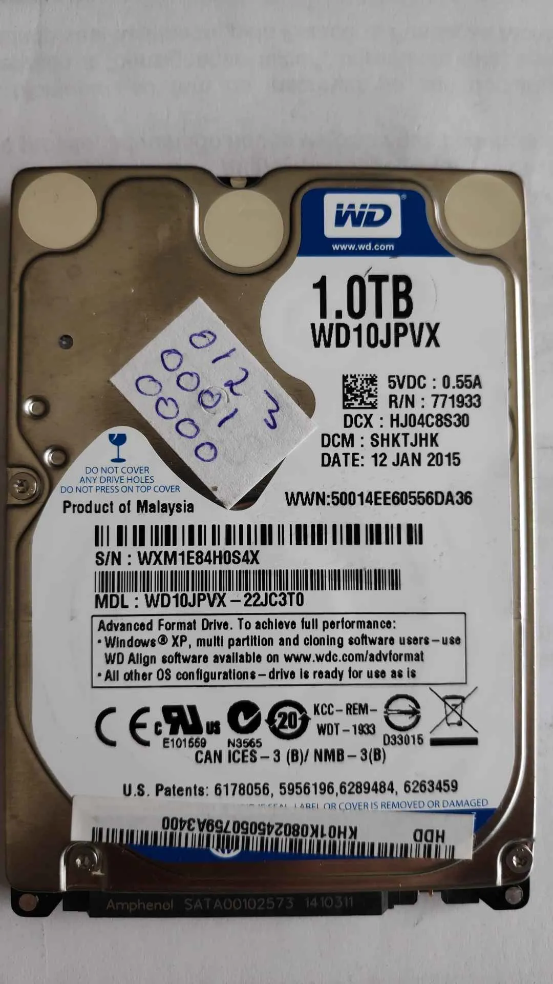 Western Digital WD10JPVX-22JC3T0 S/N WXM1E84H0S4X