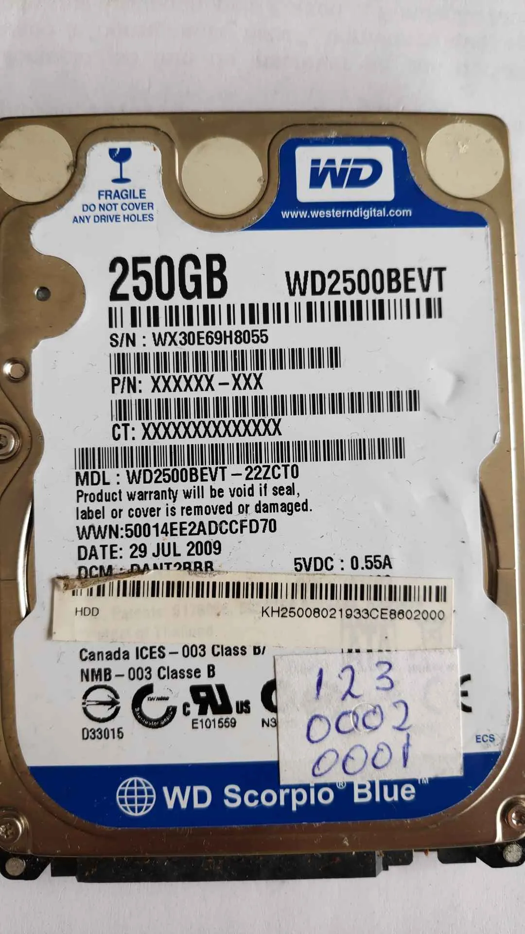 Western Digital WD2500BEVT-22ZCT0 S/N WX30E69H8055