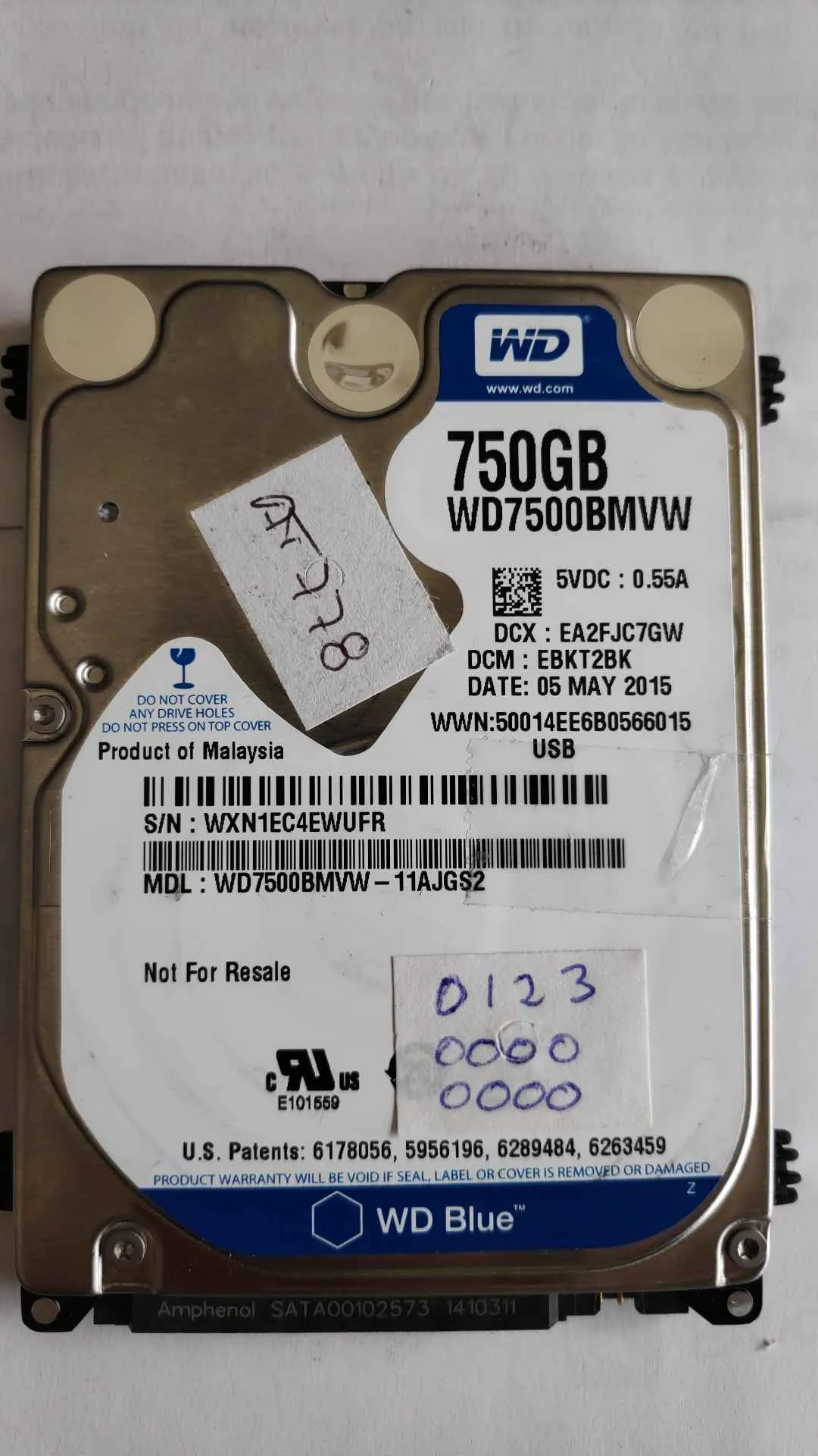 Western Digital WD7500BMVW-11AJGS2 S/N WXN1EC4EWUFR