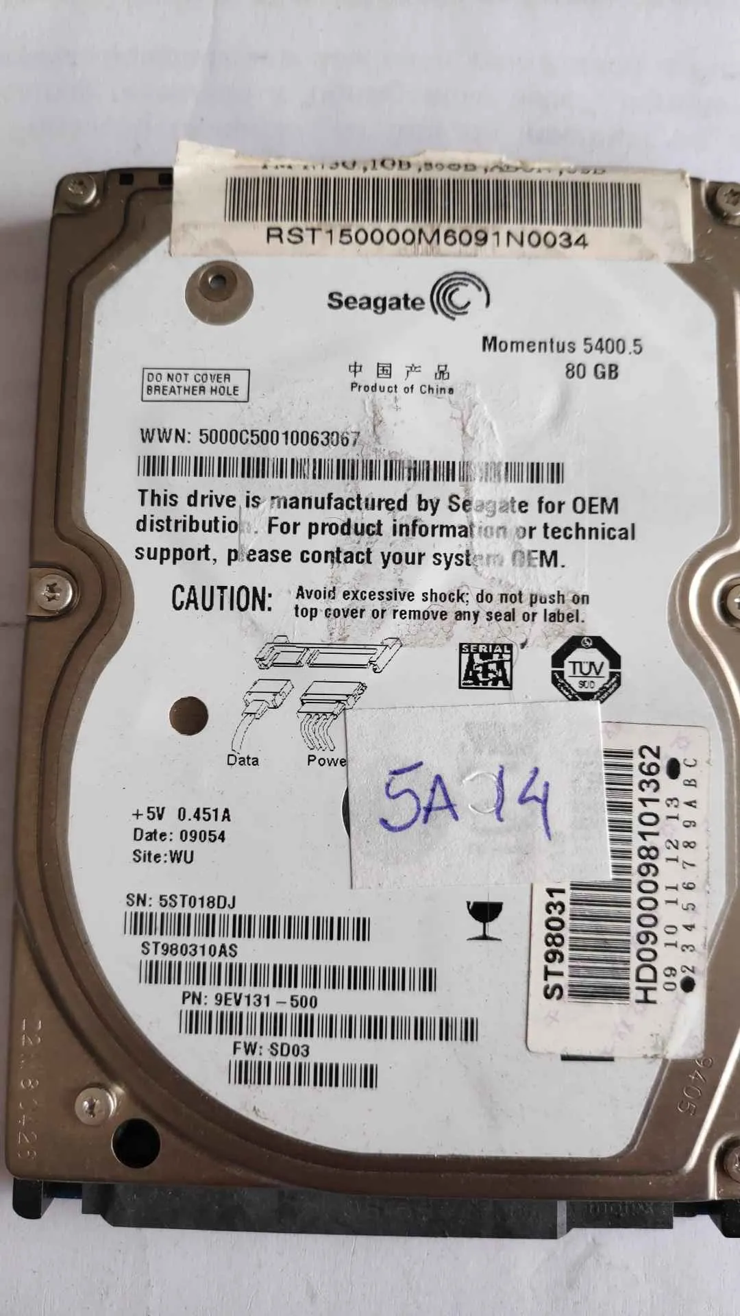 Seagate ST980310AS S/N 5ST018DJ