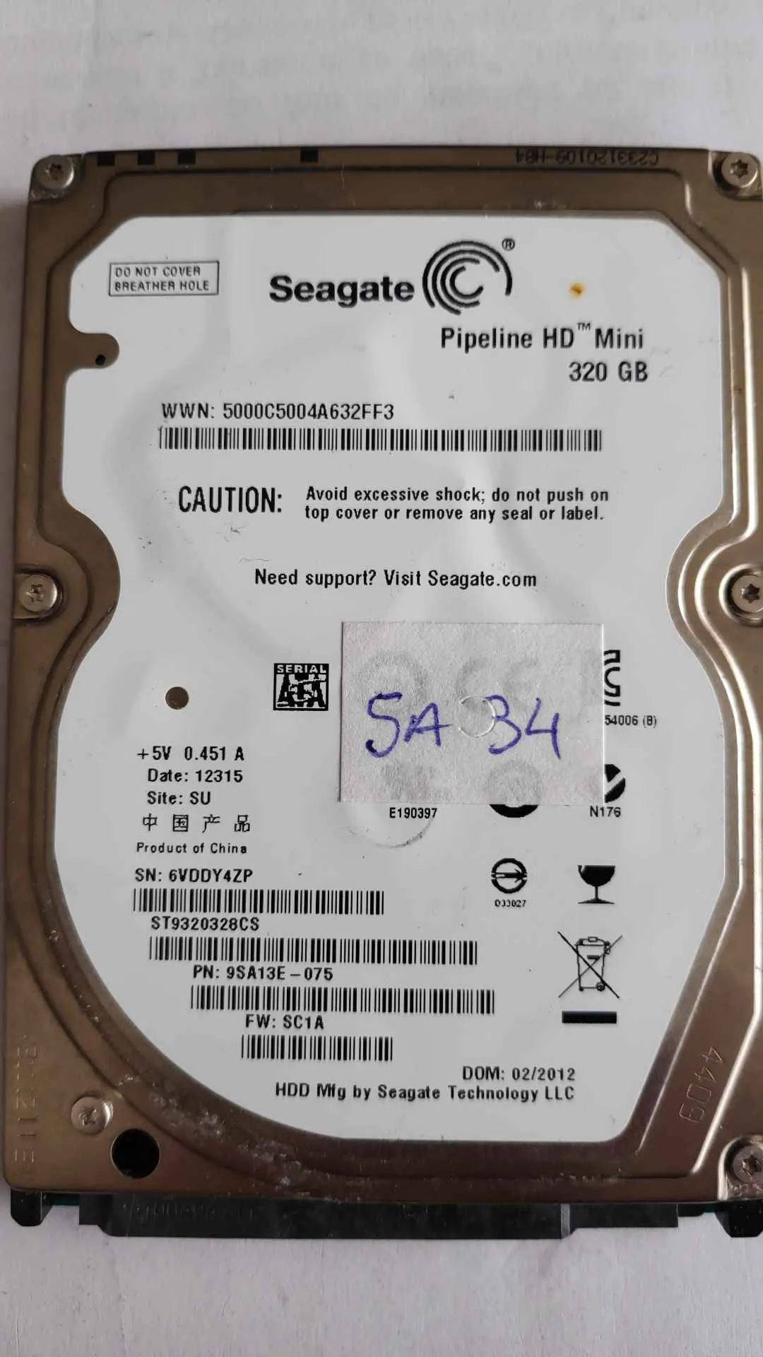 Seagate ST9320328CS S/N 6VDDY4ZP