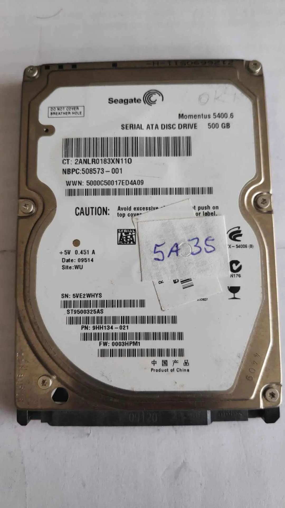 Seagate ST9500325AS S/N 5VE2WHYS