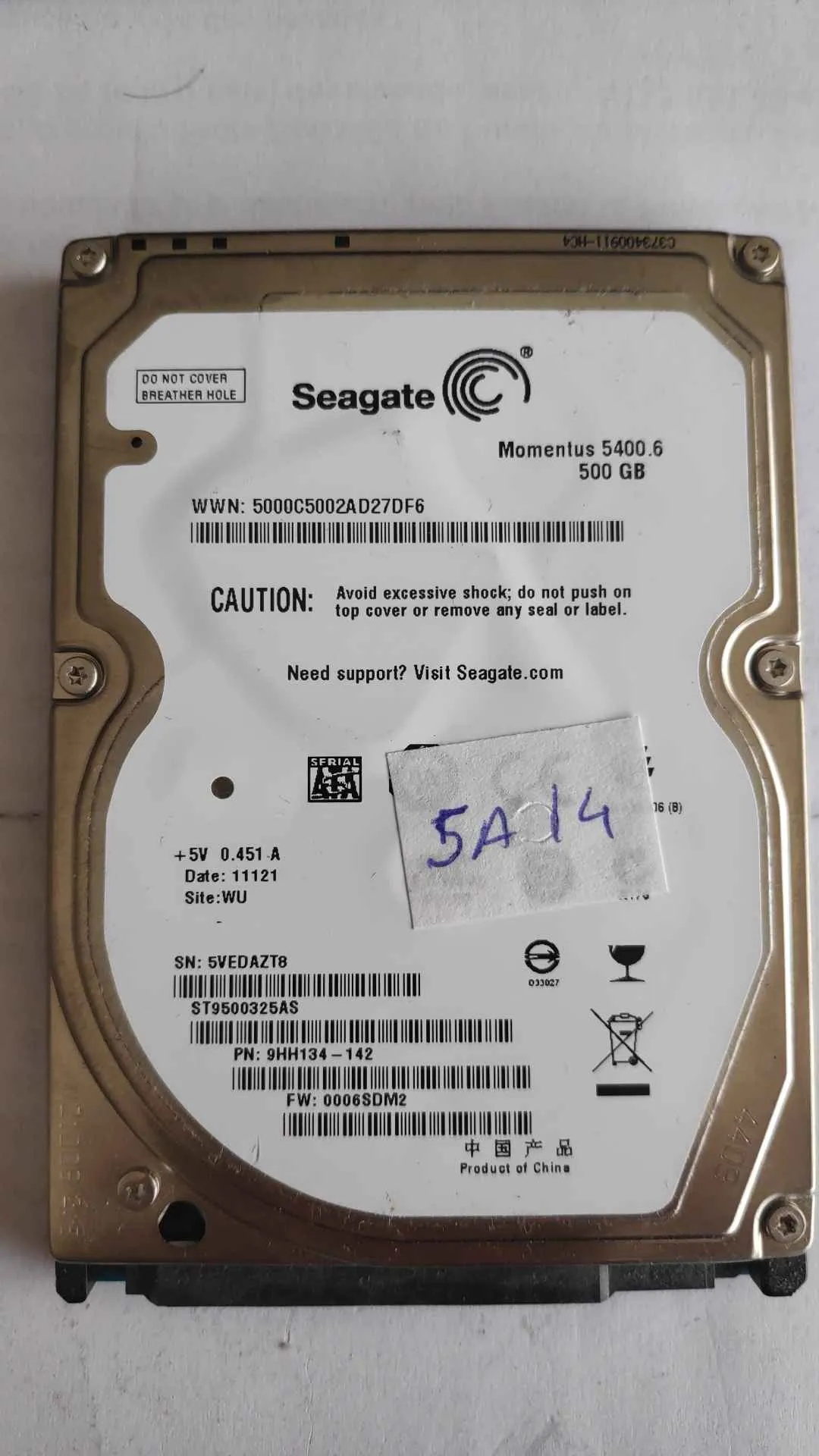 Seagate ST9500325AS S/N 5VEDAZT8