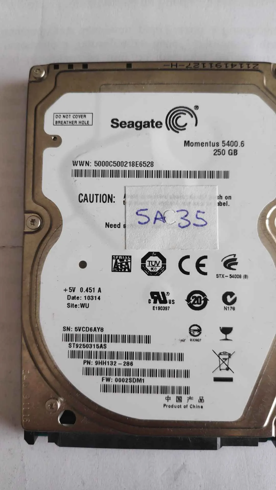 Seagate ST9250315AS S/N 5VCD6AY8