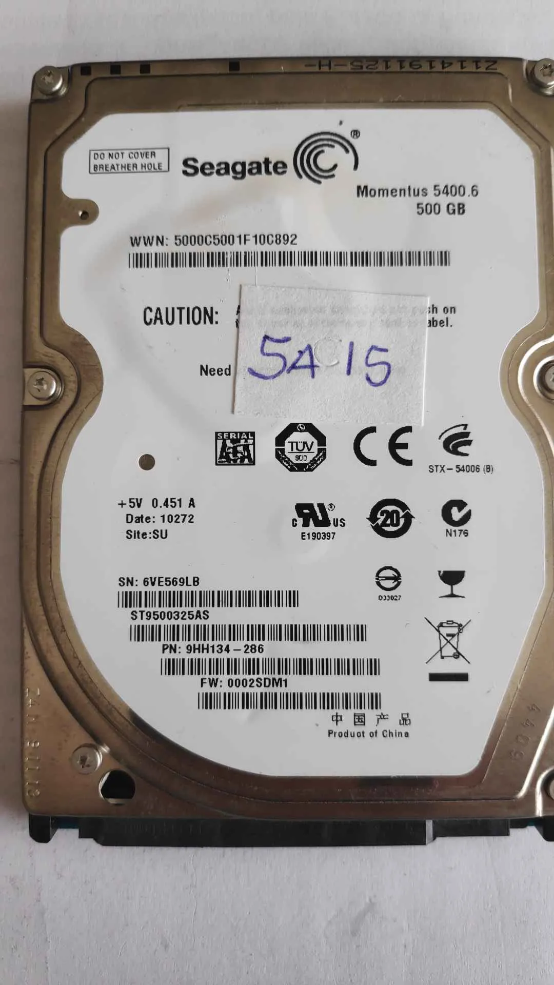 Seagate ST9500325AS S/N 6VE569LB