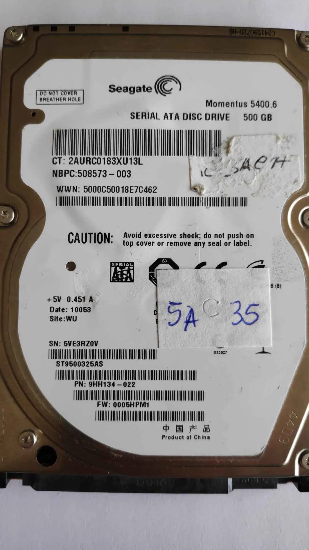Seagate ST9500325AS S/N 5VE3RZ0V