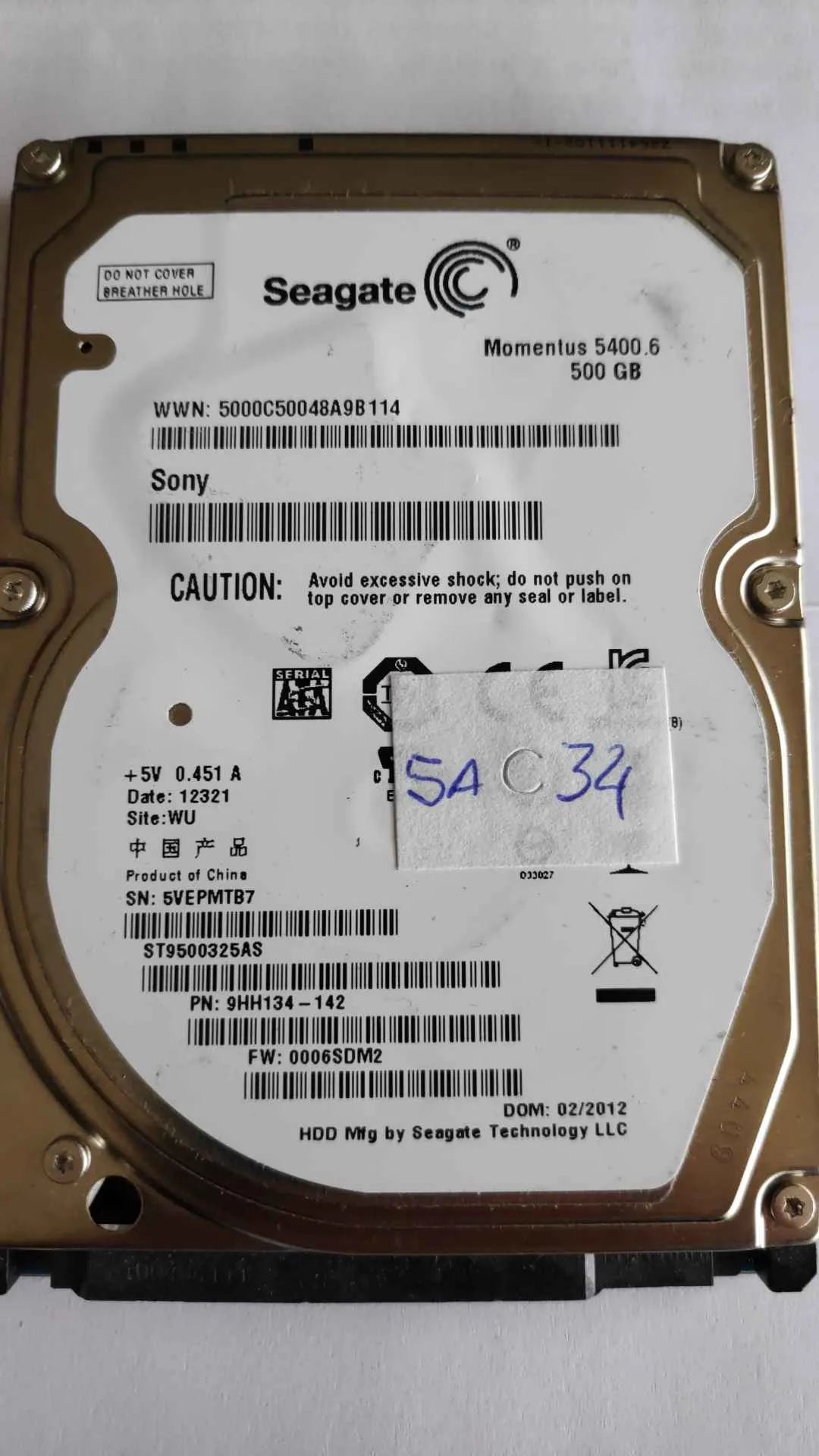Seagate ST9500325AS S/N 5VEPMTB7