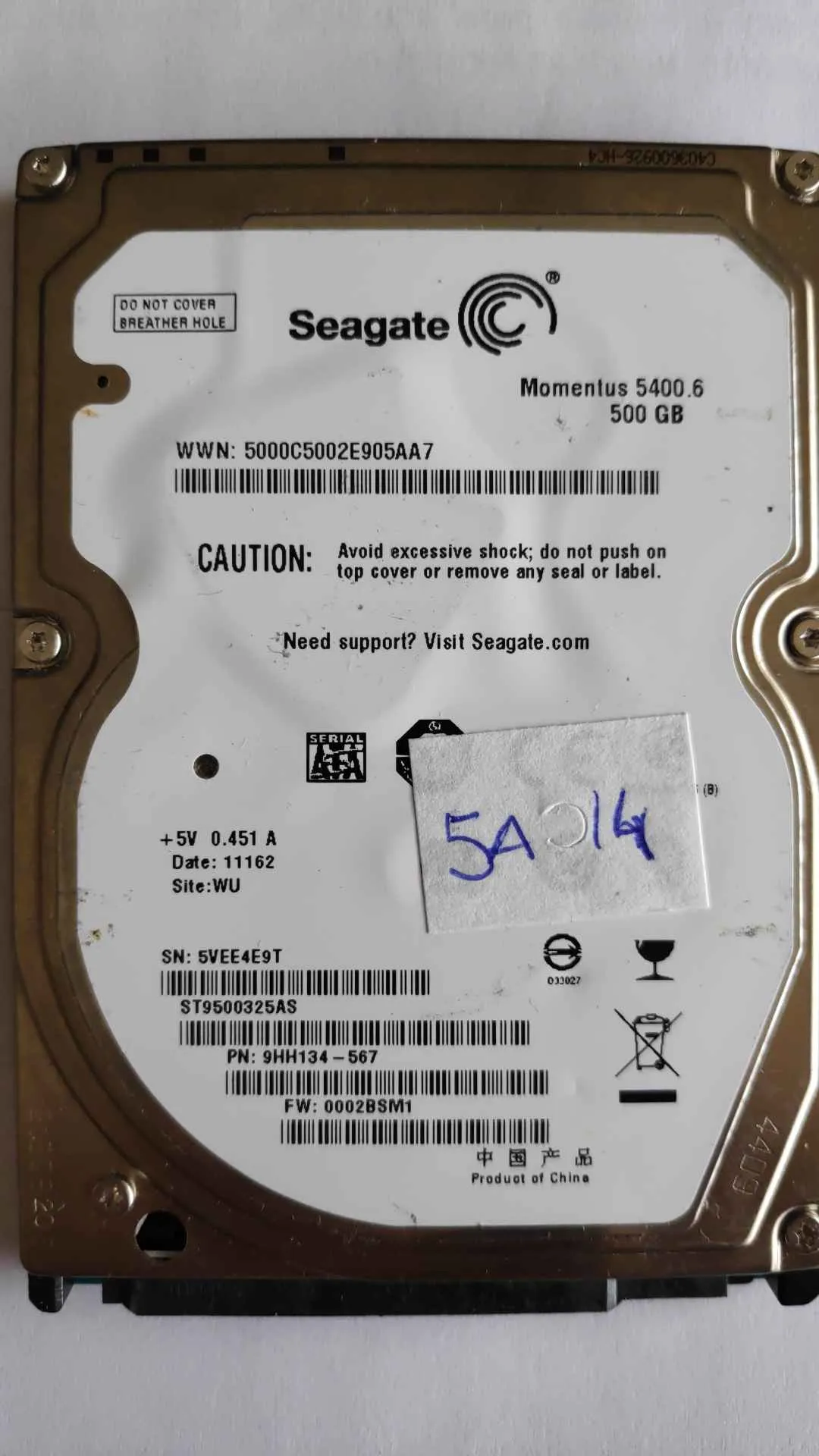 Seagate ST9500325AS S/N 5VEE4E9T