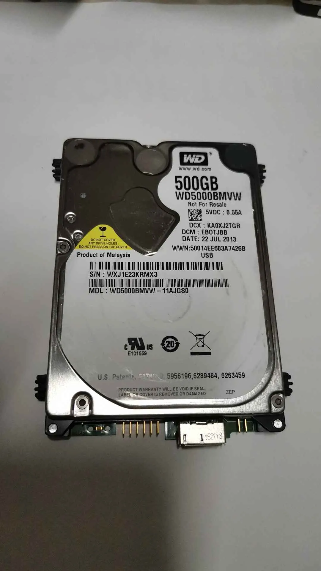 Western Digital WD5000BMVW-11AJGS0 S/N WXJ1E23KRMX3