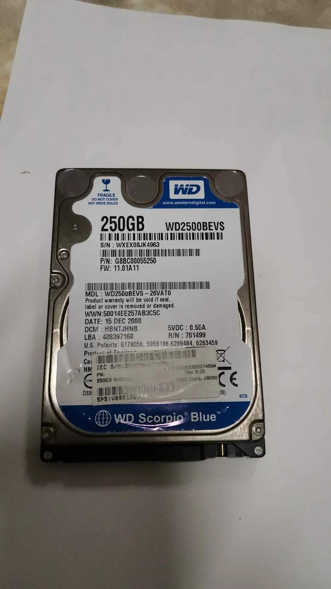 Western Digital WD2500BEVS-26VAT0 S/N WXEX08JK4963