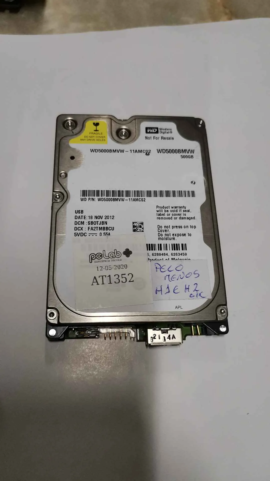 Western Digital WD5000BMVW-11AMCS2 S/N WXQ1EB1FUYTD