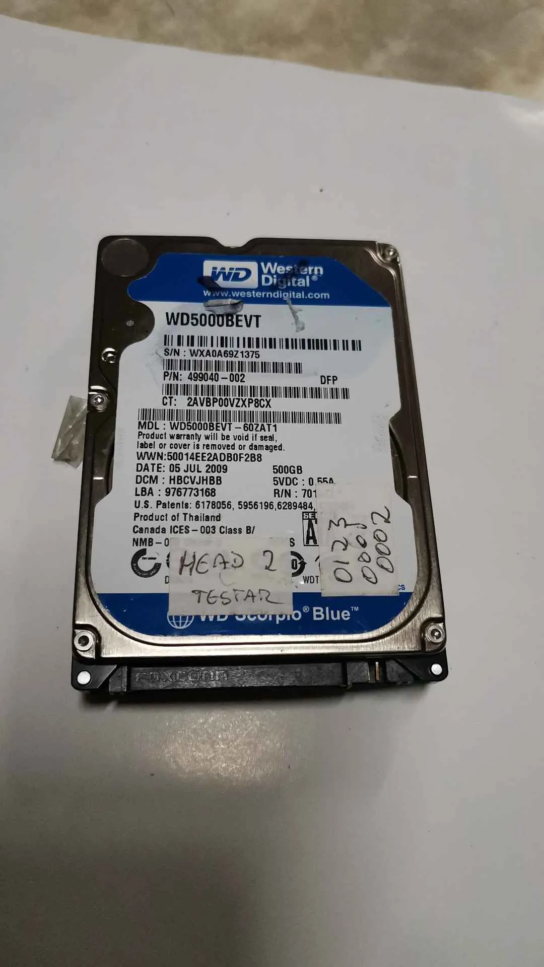 Western Digital WD5000BEVT-60ZAT1 S/N WXA0A69Z1375