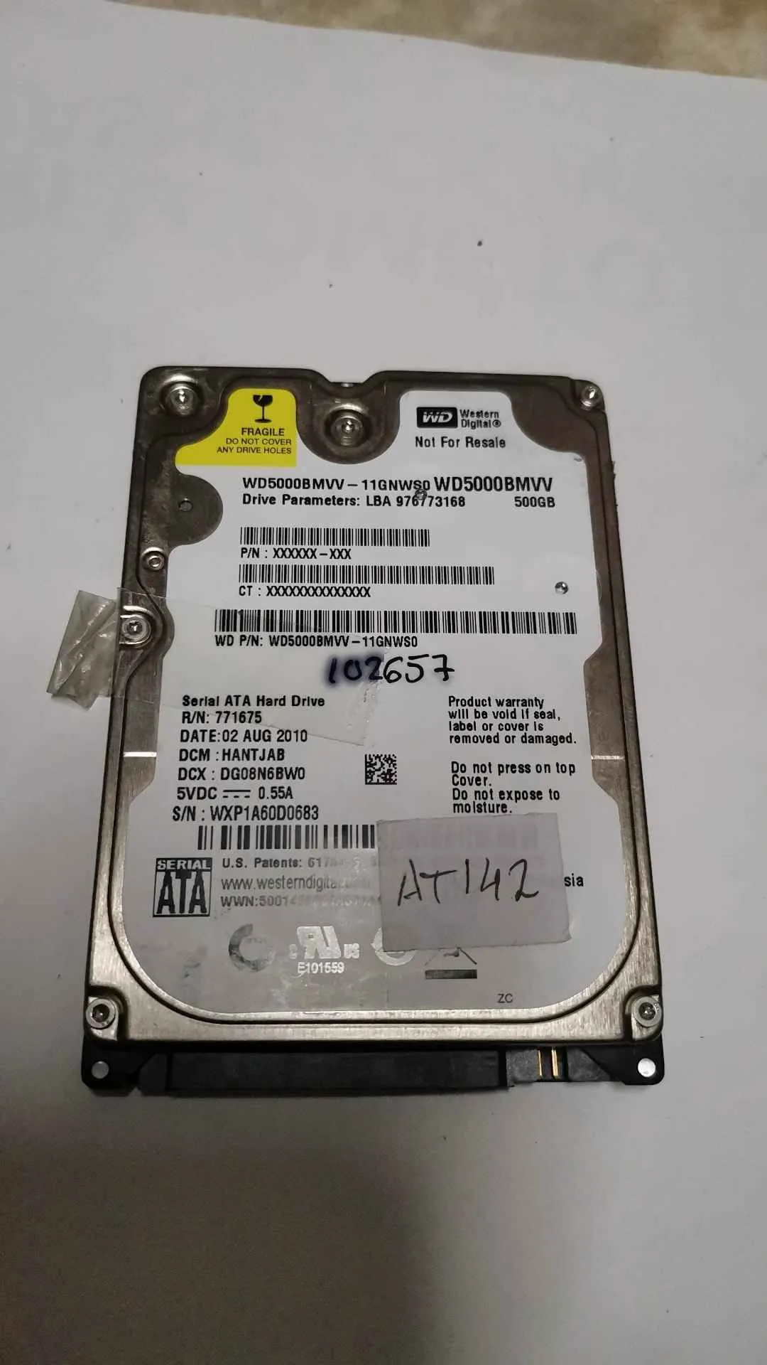 Western Digital WD5000BMVV-11GNWS0 S/N WXP1A60D0683