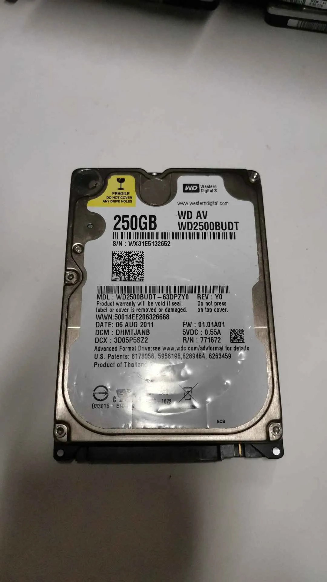 Western Digital WD2500BUDT-63DPZY0 S/N WX31E5132652